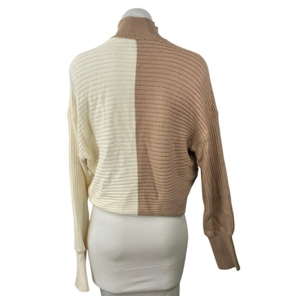Express Brown Cream Colorblock Turtleneck Long Sleeve Crop Wrap Sweater Top Sz S