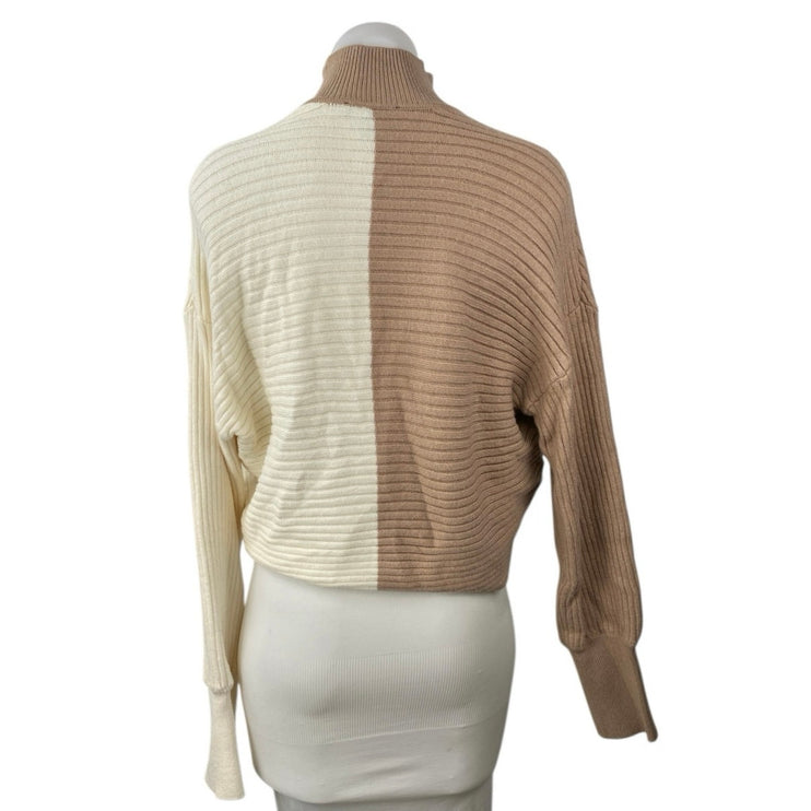 Express Brown Cream Colorblock Turtleneck Long Sleeve Crop Wrap Sweater Top Sz S