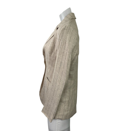 Jules & Leopold Womens Beige Linen Striped Notch Lapel Blazer Coat Jacket Size S