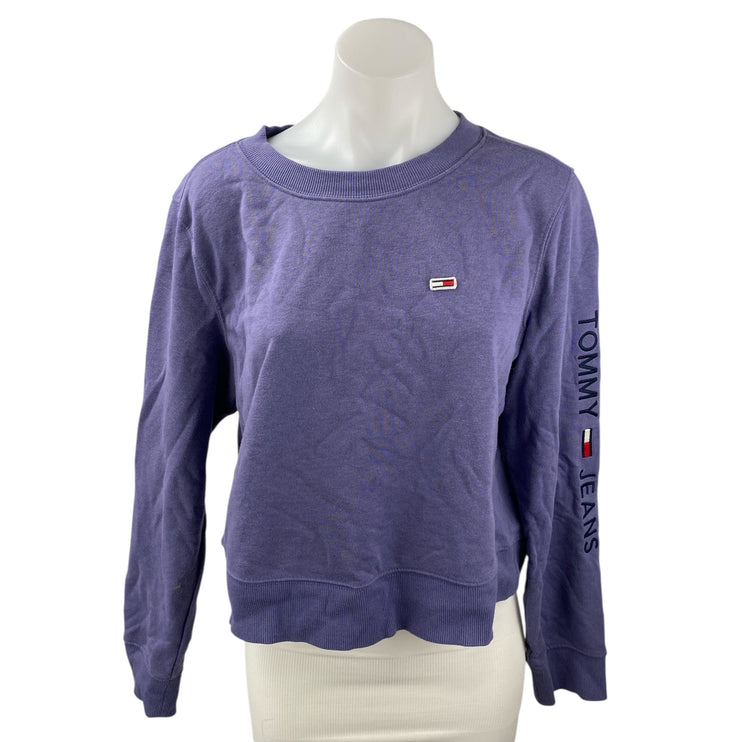 Tommy Jeans Womens Purple Crew Neck Long Sleeve Crop Sweater Sweatshirt Top Sz L