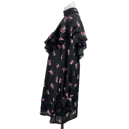 Fashion Union Black Floral Ruffle Long Sleeve Mockneck Mini Tunic Shift Dress 6