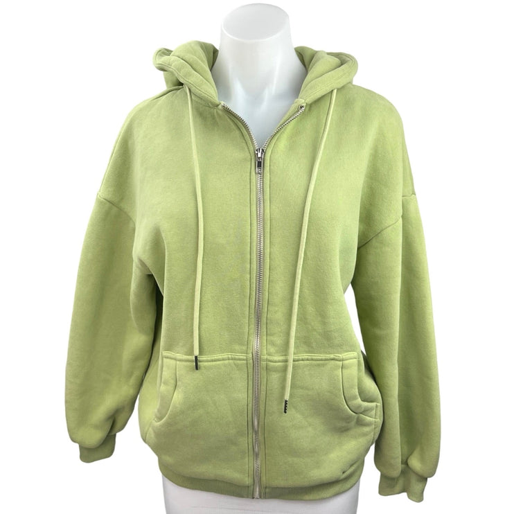 Princess Polly Green Fleece Zip Up Hoodie Hooded Sweater Sweatshirt Jacket Top 0