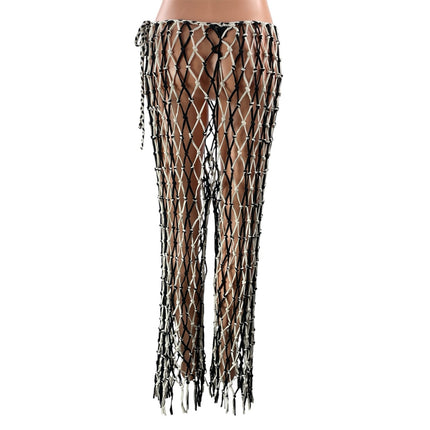 Nasty Gal Black White Open Weave Geometric Net Style Macrame Trouser Pants Sz M
