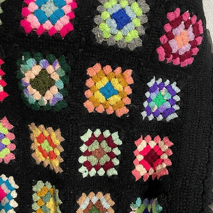 Vintage Granny Square Festival Crochet Afghan Rainbow Multicolor Blanket Throw