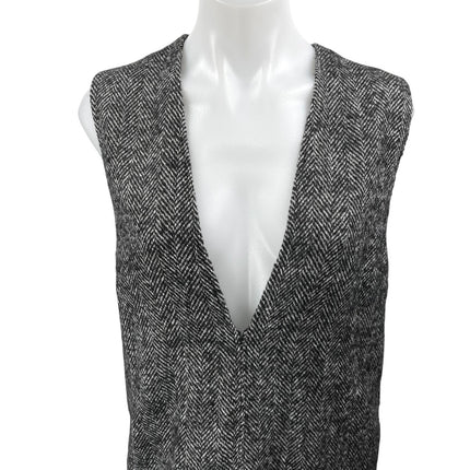 H&M Women's Gray Wool Sleeveless Herringbone Deep V-Neck Mini Vest Tank Dress S