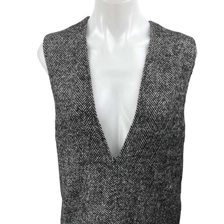 H&M Women's Gray Wool Sleeveless Herringbone Deep V-Neck Mini Vest Tank Dress S