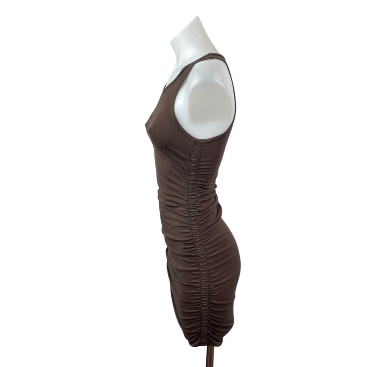 Aritzia TNA Brown High Neck Sleeveless Rucked Tank Cami Mini Bodycon Dress XS