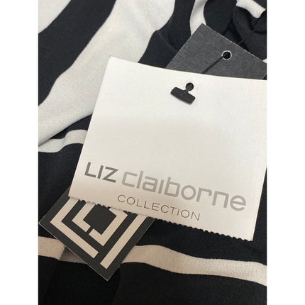 NEW Liz Claiborne Black White Striped Half Sleeve Tie Waist Mini Sheath Dress M