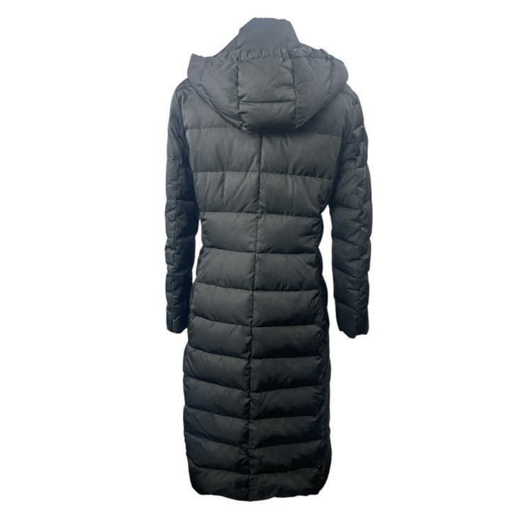 Tahari Women's Black Hoodied Full Zip Puffer Quilted Maxi Long Coat Jacket Sz S