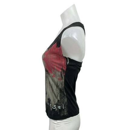 Diesel Women's Grunge Abstract Paint Graphic Sleeveless Scoop Neck Tank Top XS
