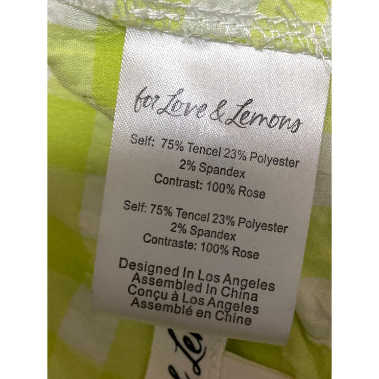 For Love & Lemons Maureen Green Gingham Check Puff Sleeve Crop Top Size XS