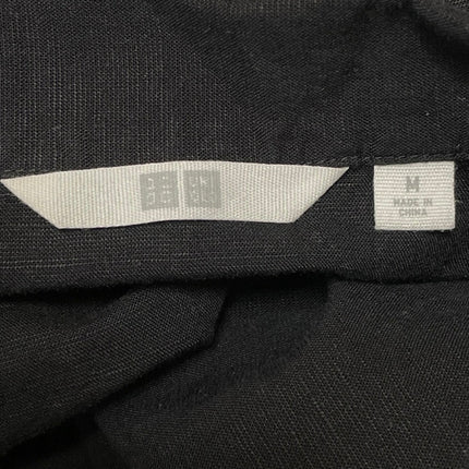 Uniqlo Womens Black Short Sleeve Collared Button Down Boxy Shirt Blouse Top M