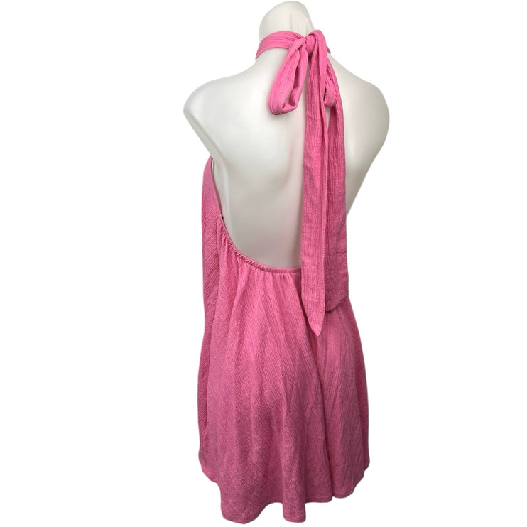 H&M Women's Pink Halter Neck Sleeveless Gauze Party Shift Mini Dress Size XS