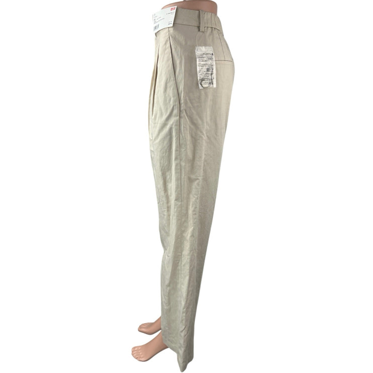 NEW Uniqlo Women's White High Rise Pleated Ankle Wide Leg Trouser Pants Size XS