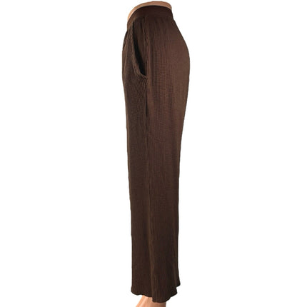 Set Active Women's Brown Waffle Knit Pull On Pocket Wide Leg Trousers Pants Sz M