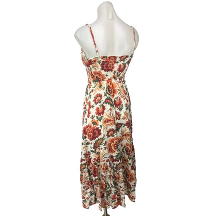 Abercrombie & Fitch Orange Green Deep V Floral Sleeveless Midi A Line Dress XXS