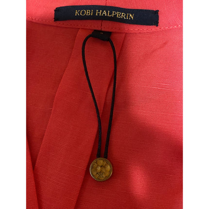 Kobi Halpern Red Linen Eyelet Embroidered Long Sleeve Button Down Shirt Top S