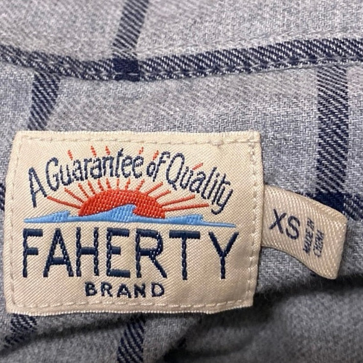 Faherty Mens Gray Plaid Checkered Flannel Long Sleeve Button Down Shirt Top XS