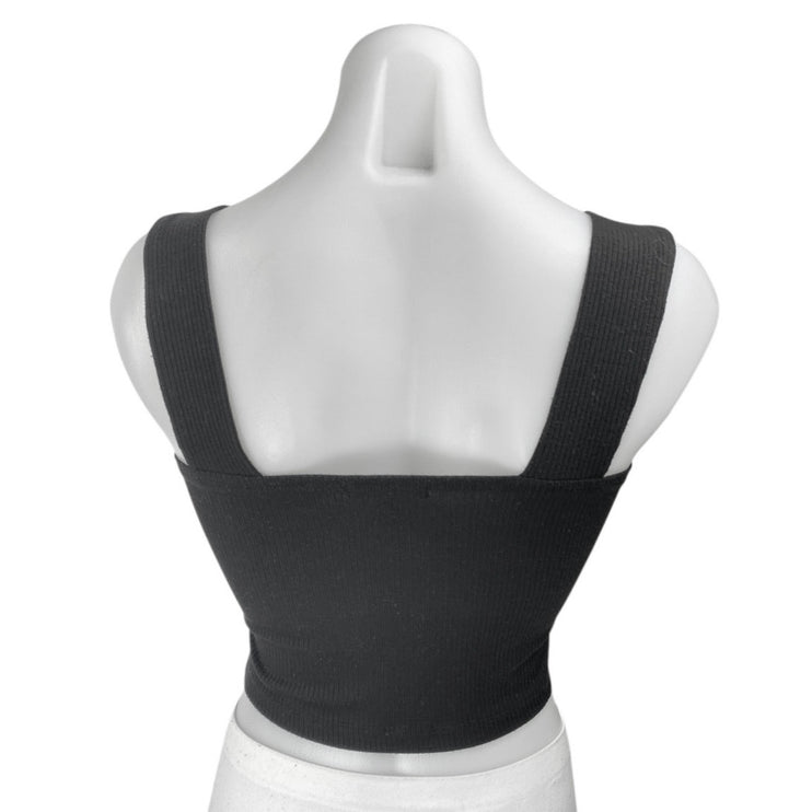 Aqua Women's Black Rib Knit Sleeveless Square Neck Cami Camisole Crop Tank Top S