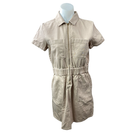 J.Crew Women's Beige Collared Short Sleeve Zip Mini Utility Shirt Dress Size 4