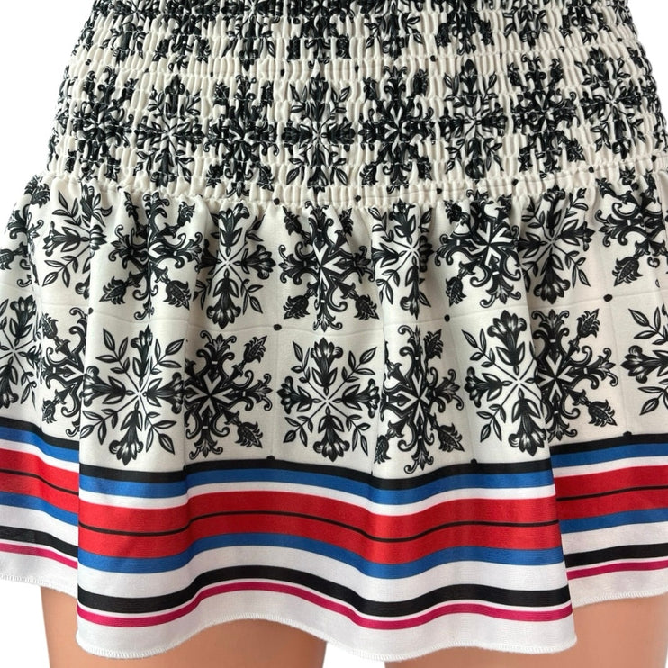 Zara Multicolor Floral Striped Print Smocked Elastic Stretch Mini A-Line Skirt S