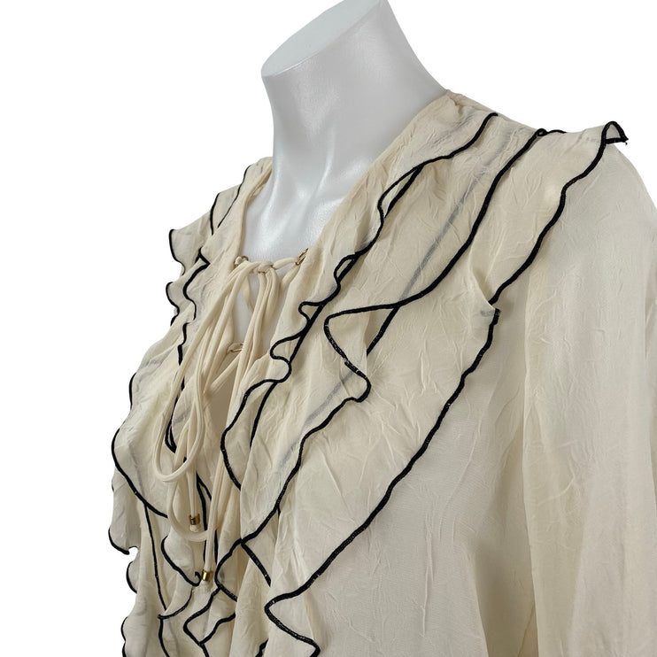 Zara Women's Cream Ruffle Tiered Tie Long Sleeve Shirt Blouse Top Size XS