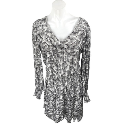 White House Black Market Silver Metallic Feather Long Sleeve A Line Mini Dress M