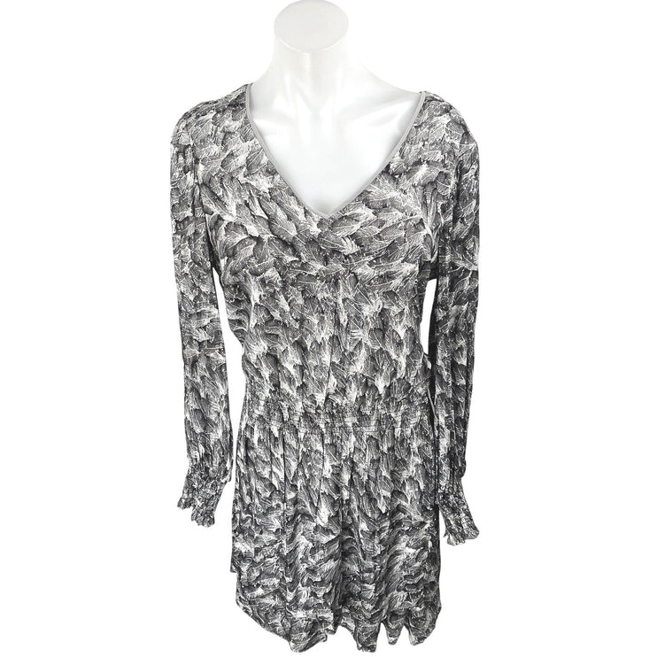 White House Black Market Silver Metallic Feather Long Sleeve A Line Mini Dress M