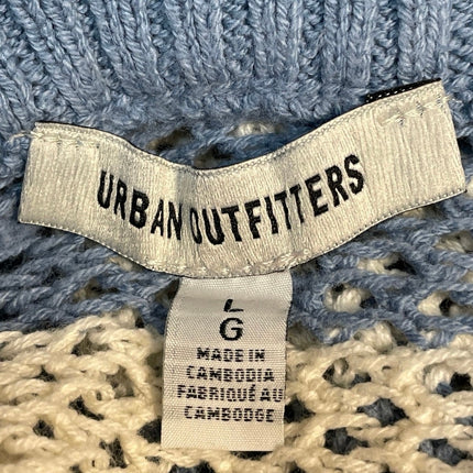 Urban Outfitters Mateo Blue White Striped Crew Neck Crochet Knit Sweater Top L