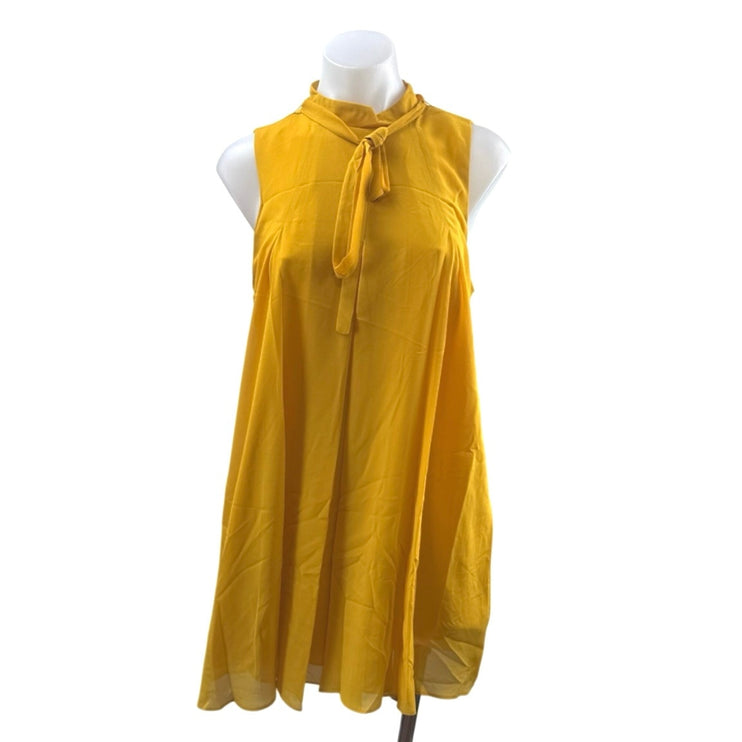 BCBGeneration Women's Yellow Sleeveless Tie Neck Pleated Mini Tank Shift Dress S