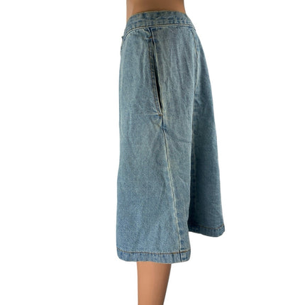 Molly Green Blue Button Fly Pockets Midi Flared A-Line Denim Jeans Skirt Size M