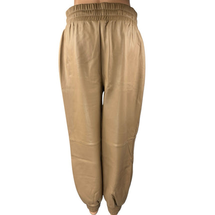 Bebe Brown Faux Leather Tapered High Rise Drawstring Trousers Jogger Pants Sz L