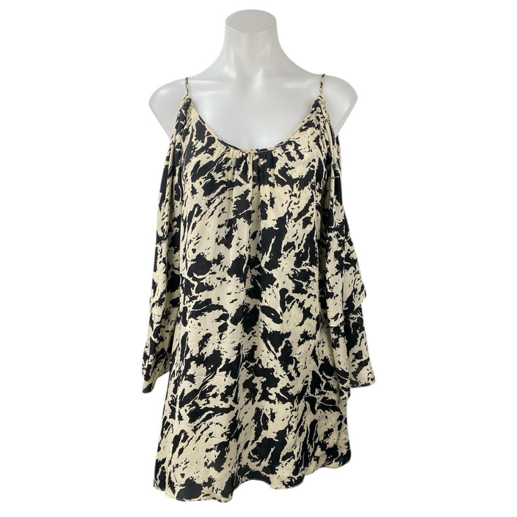 Parker 100% Silk Multicolor Cold Shoulder Long Sleeve Mini A-Line Dress Size S