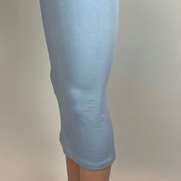 Zara NWT Women's Light Blue Cotton Seamless Fitted Midi Pencil Skirt Size XS/S