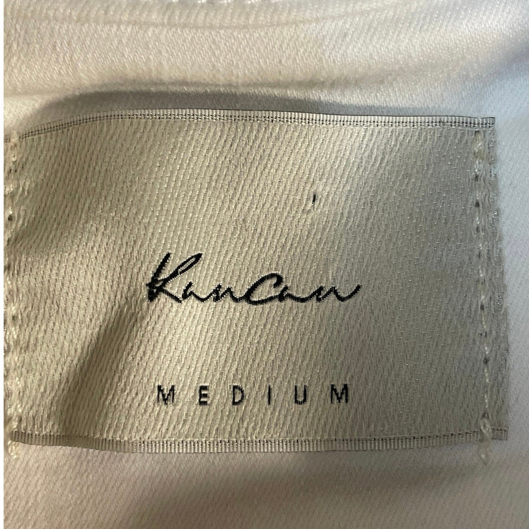KanCan Women's White Long Sleeve Button Down Denim Jean Trucker Jacket Size M