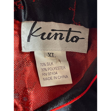 Kunto Womens Black Red Silk Floral Embroidered Chinese Maxi Sheath Dress Size XL