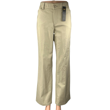 NEW Lee Flex Motion Beige Mid Rise Straight Wide Leg Trousers Dress Pants Size 6