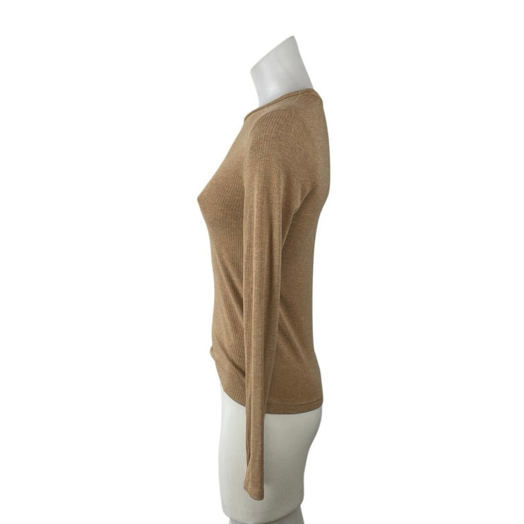 Banana Republic Women's Tan Ribbed Knit Long Sleeve Crewneck Sweater Top Size XS