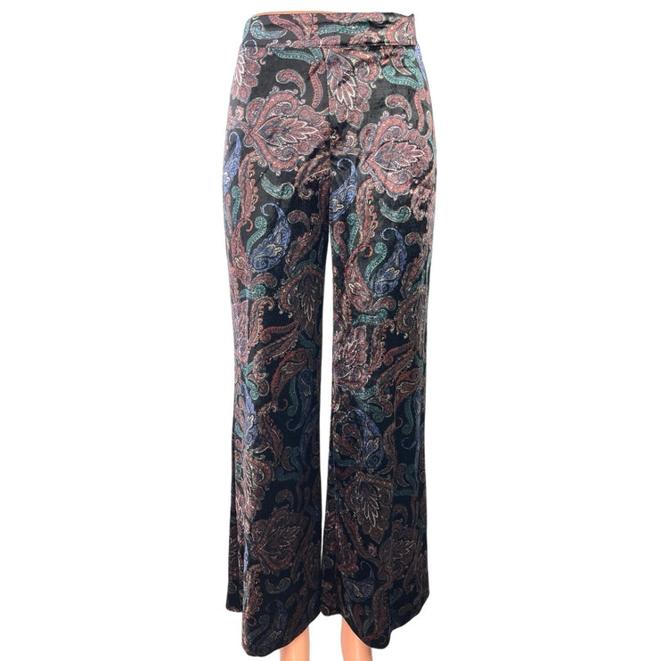 ZARA Womens Multicolor Paisley Velour Velvet High Rise Pull On Flared Pant Sz XS