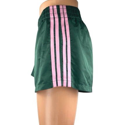 Edikted Women's Green Pink Striped Silk Satin Pull On High Rise Mini Shorts Sz L