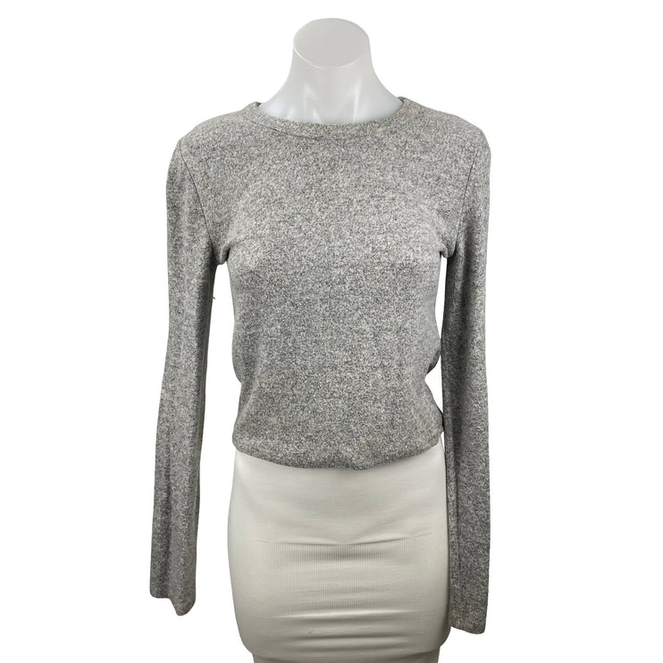 Zara Women's Gray Heather Long Sleeve Crew Neck Knit Cropped Sweater Top Size M