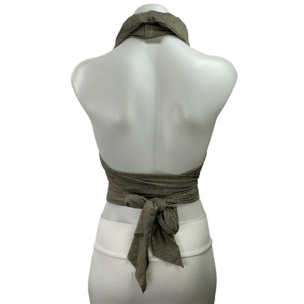 EROS Womens Brown Metallic Halter Cowl Neck Tie Back Crop Fashion Wrap Top Sz XS
