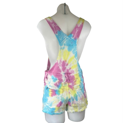 Black Heart Multicolor Rainbow Tie Die Frayed Hem Denim Jeans Jumpsuit Romper 0