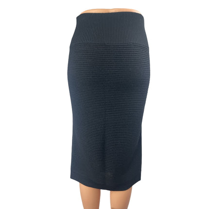 French Connection Women's Black Wool Knit High Waisted Pencil Midi Skirt Size 6
