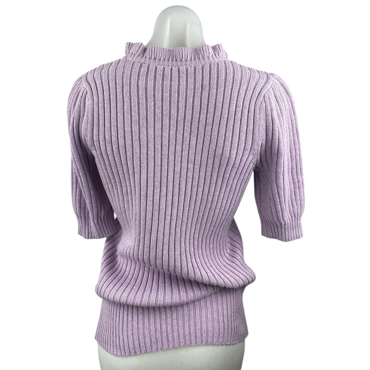 Ann Taylor LOFT Purple Lilac Half Sleeve Ribbed Knit Ruffle Sweater Top Size M