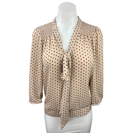 The Limited Beige Tan Polka Dots Tie Neck Bow 3/4 Sleeve Career Blouse Top Sz XS