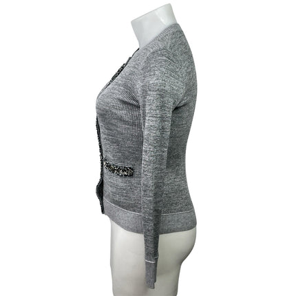 Women's Gray Ribbed Knit Wool Knit Long Sleeve Button Up Cardigan Sweater Sz L