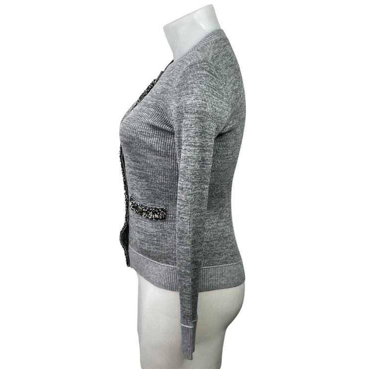 Women's Gray Ribbed Knit Wool Knit Long Sleeve Button Up Cardigan Sweater Sz L