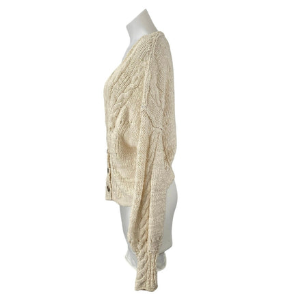 Free People Sandstorm Women's Beige Cable Knit Button Up Cardigan Sweater Top M