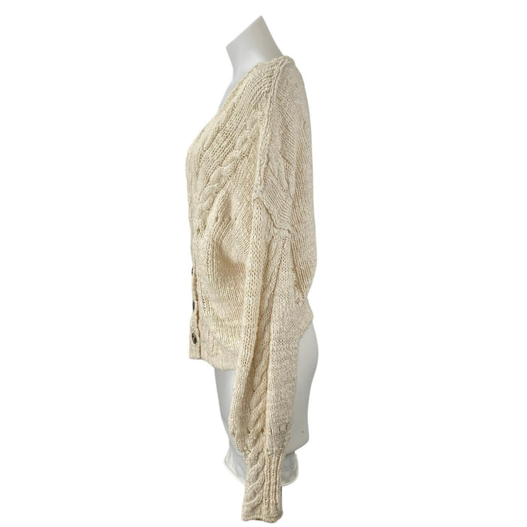 Free People Sandstorm Women's Beige Cable Knit Button Up Cardigan Sweater Top M